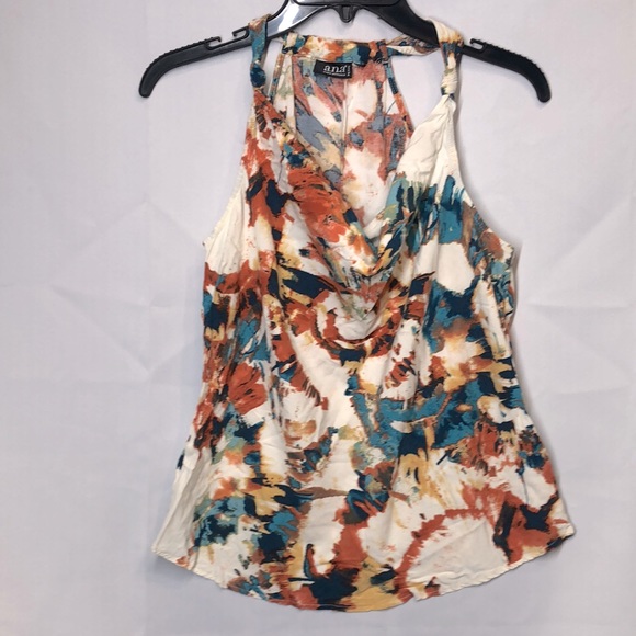 a.n.a Tops - A.N.A Teal Rust Mustard Green Cream Blouse, Size M